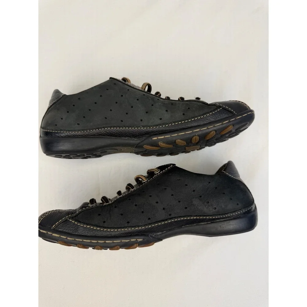 Born‎ Black Grey Leather Suede Low Top Lace Up Casual Ballet Sneakers Sz 8 / 39